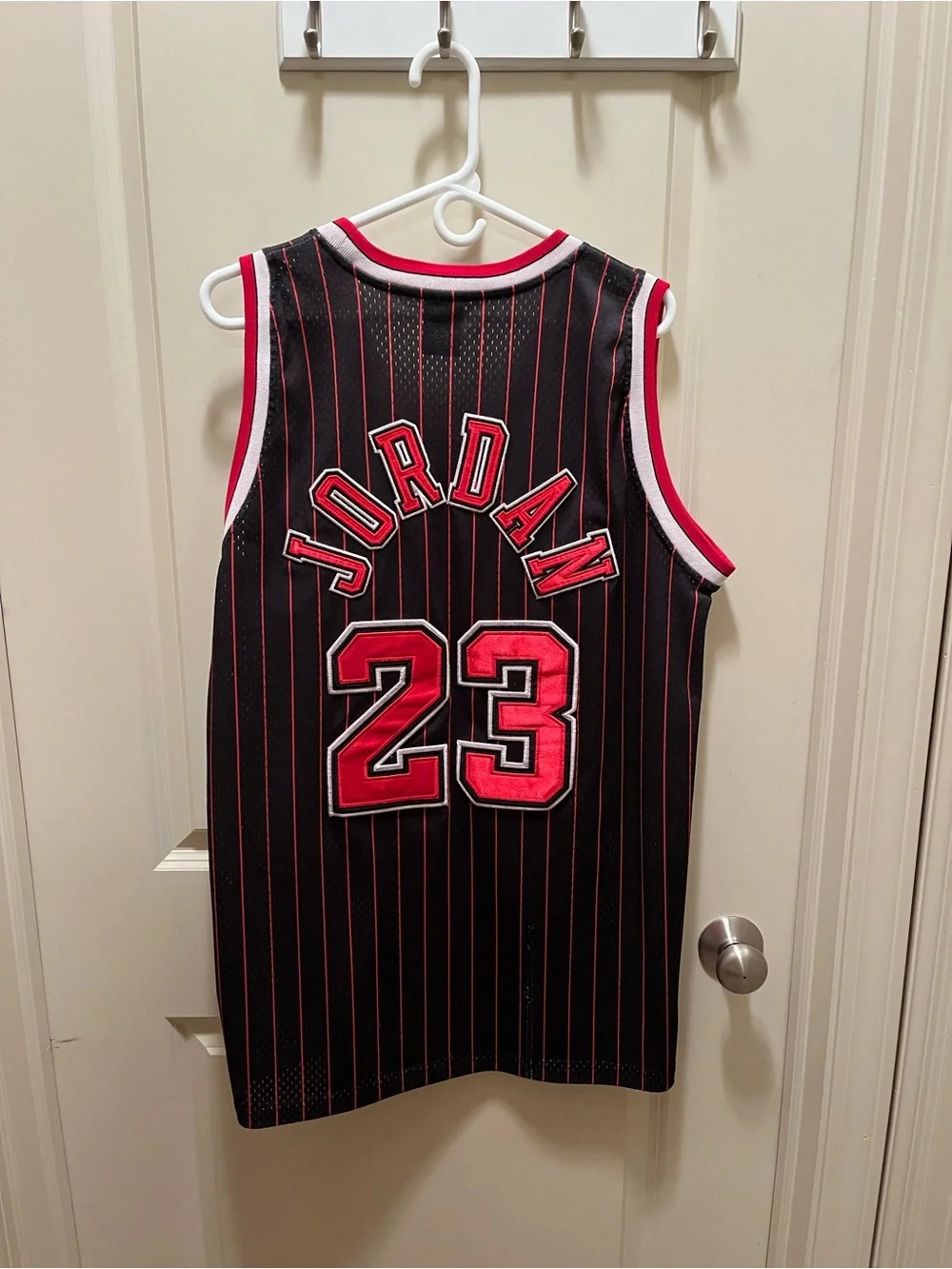 Michael Jordan NBA Black Jersey with Red Pinstripes and NBA Logo